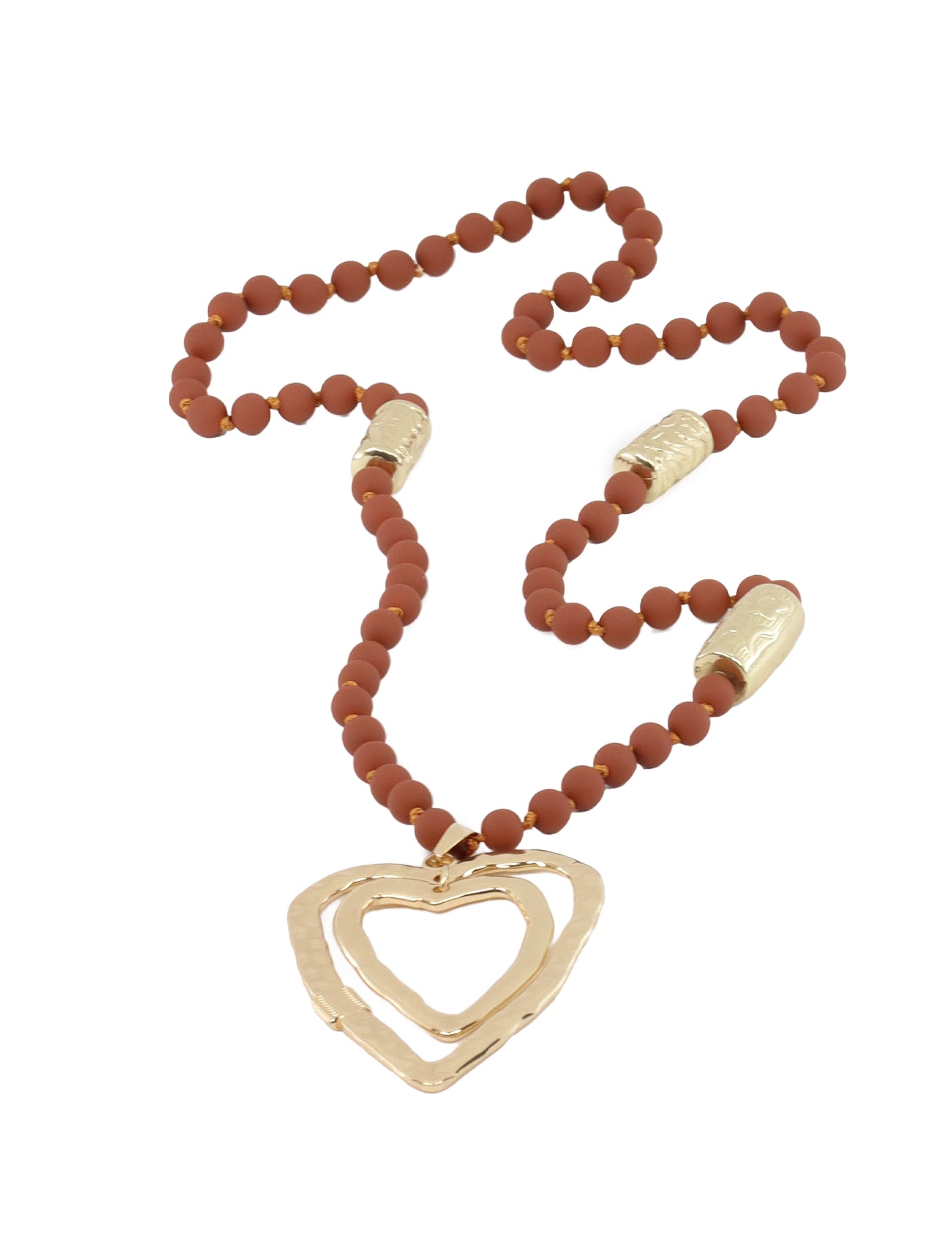 Collier pierres cuivre double cœur doré