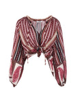 Burgundy and brown ethnic print blouse