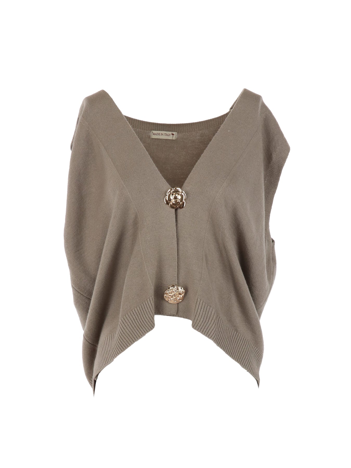 Gilet taupe orné de boutons décoratifs dorés
