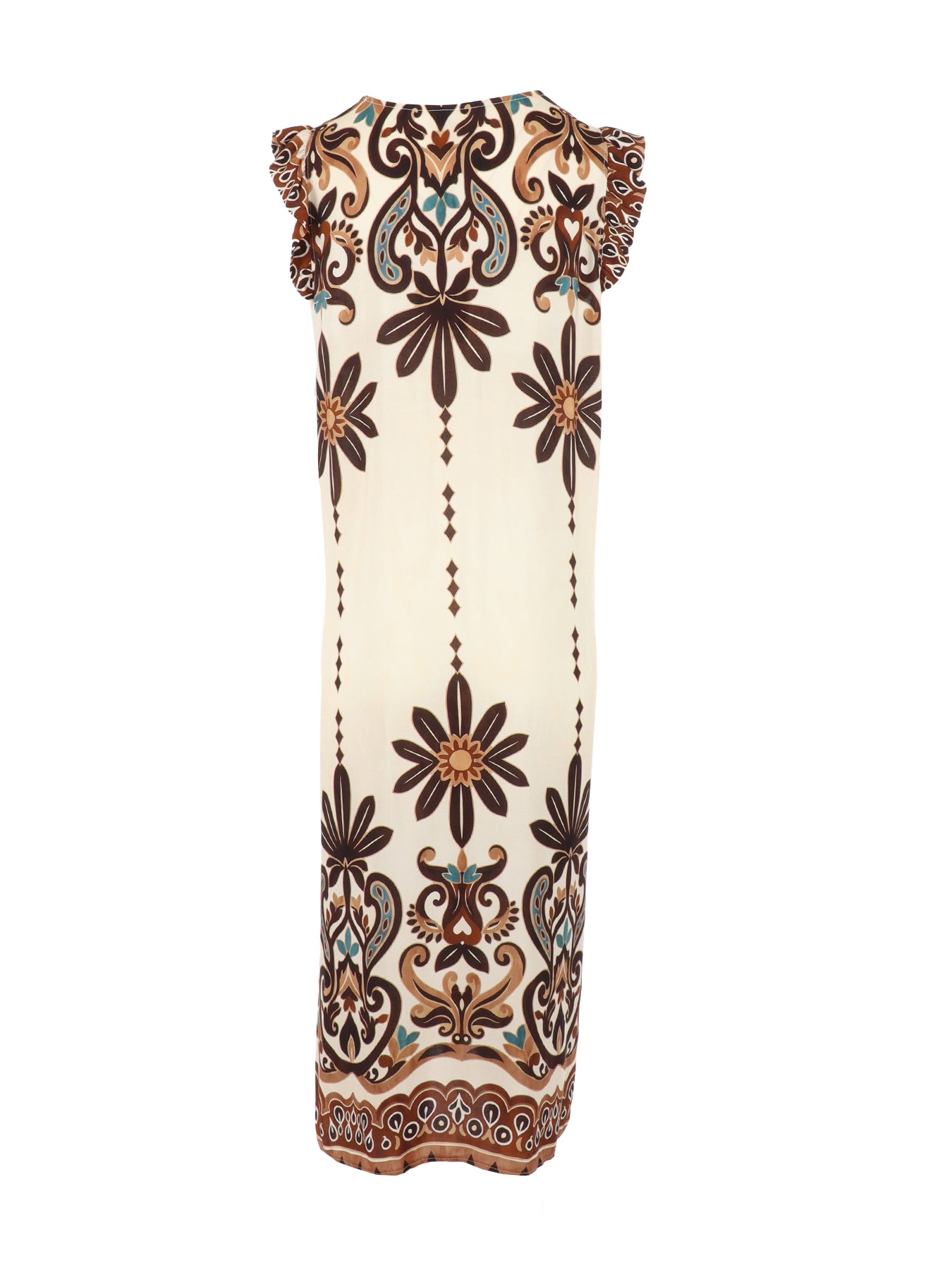 Robe longue écru imprimé turquoise