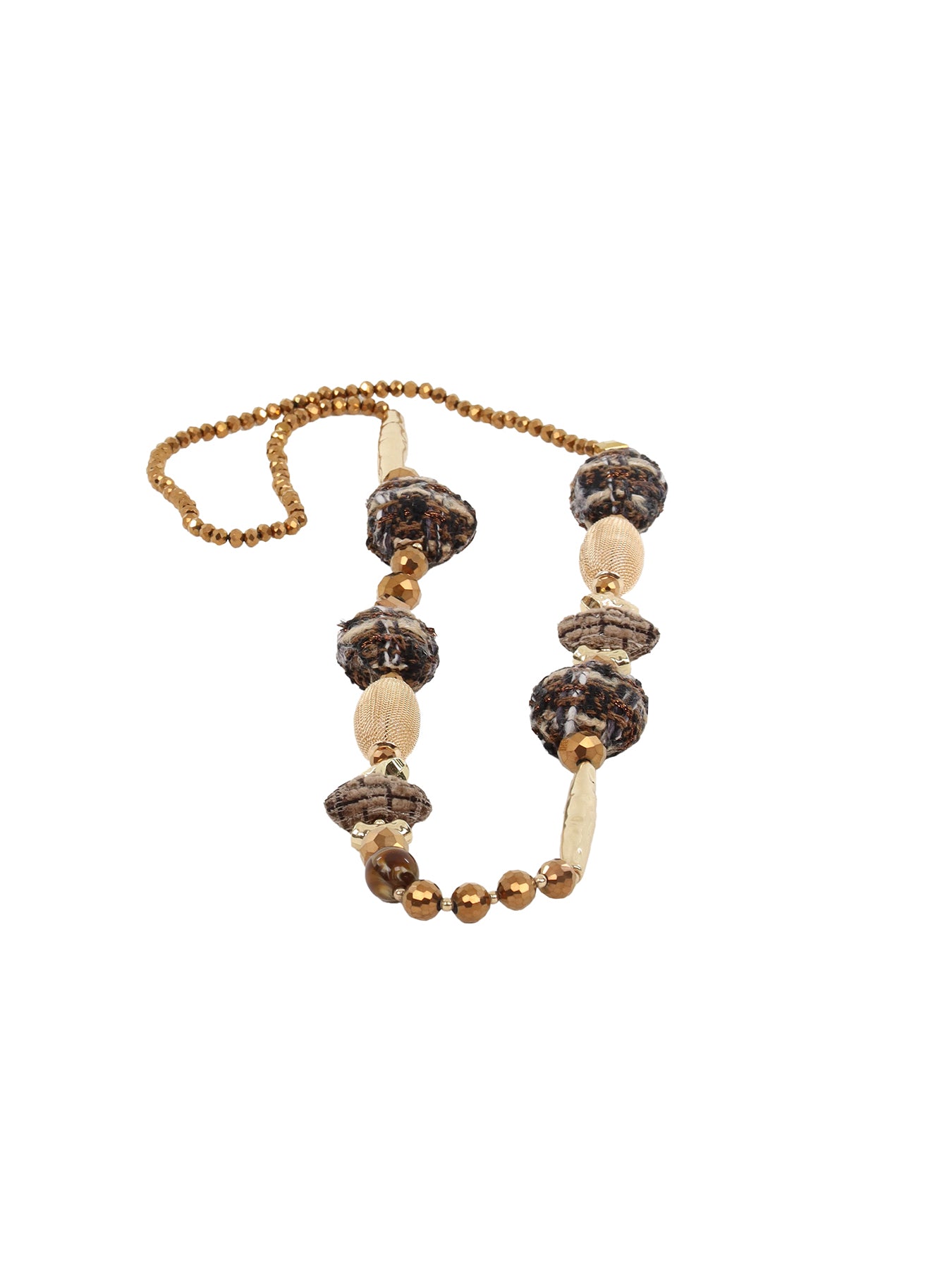 Collier fantaisie long pastilles tissu carreaux choco