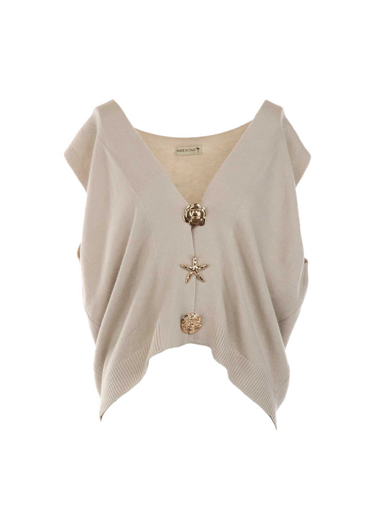 Gilet beige orné de boutons décoratifs dorés