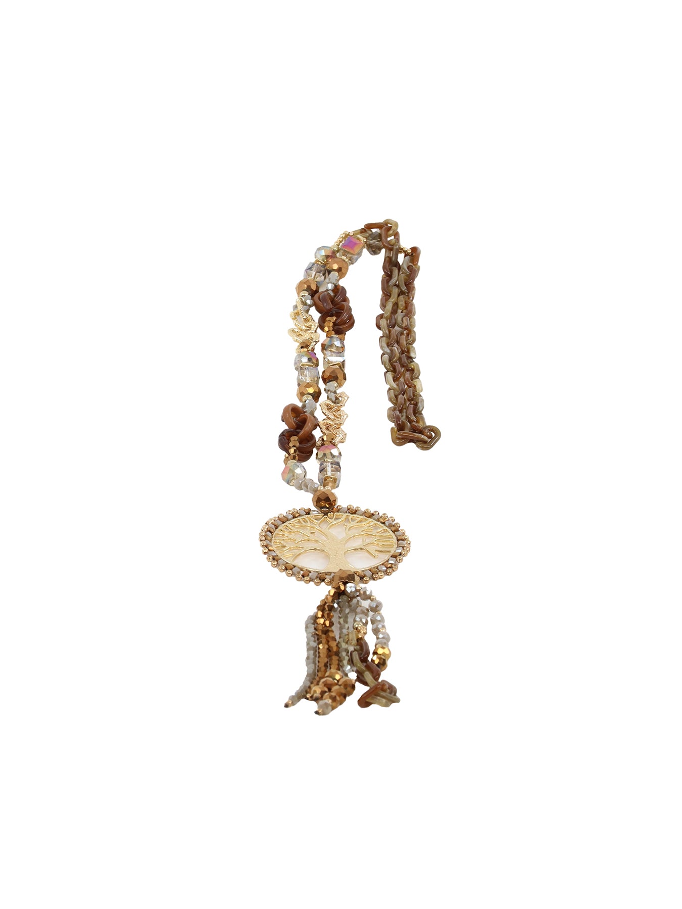 Collier extra long médaillon arbre de vie camel