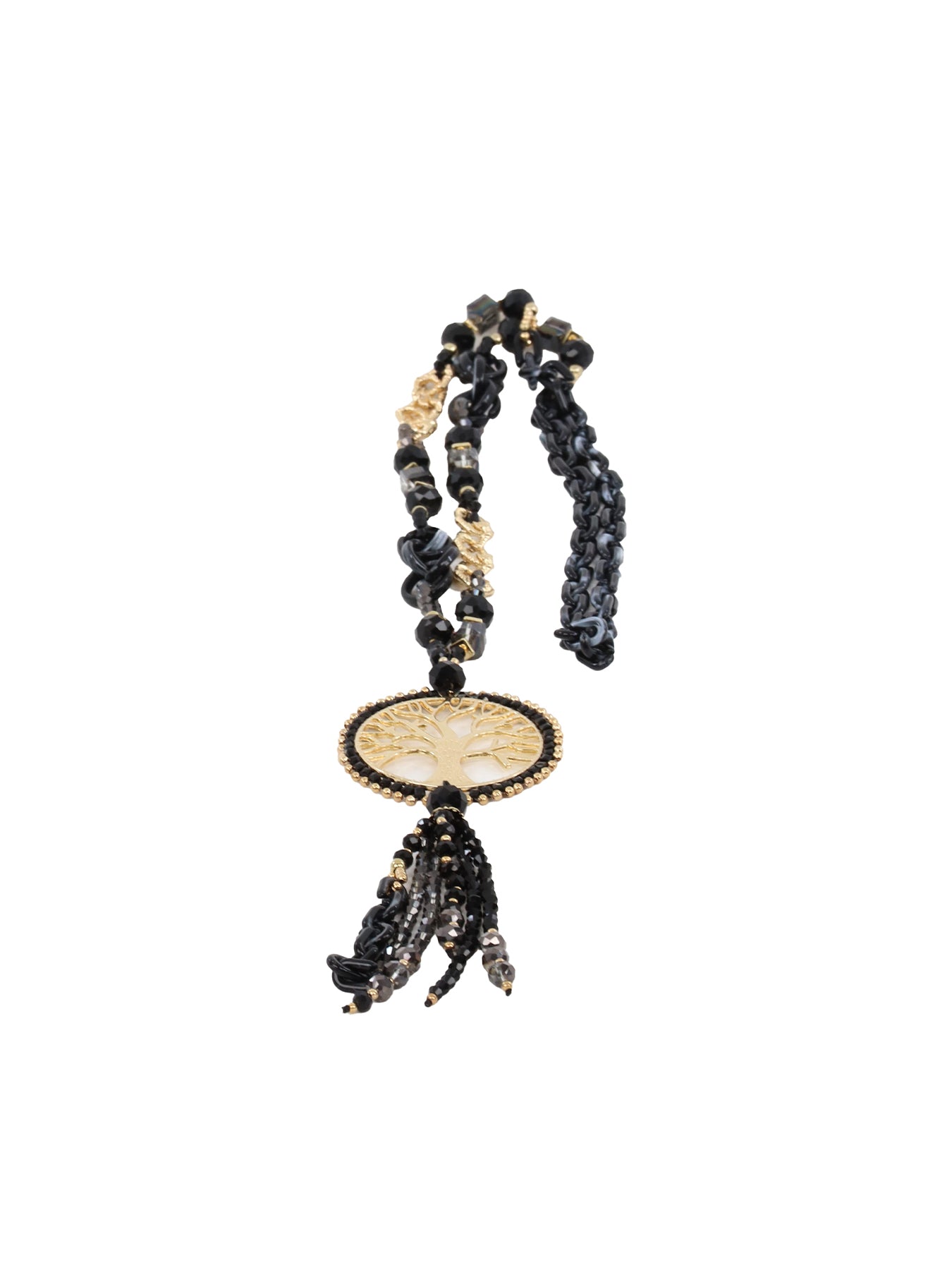 Collier extra long médaillon arbre de vie noir