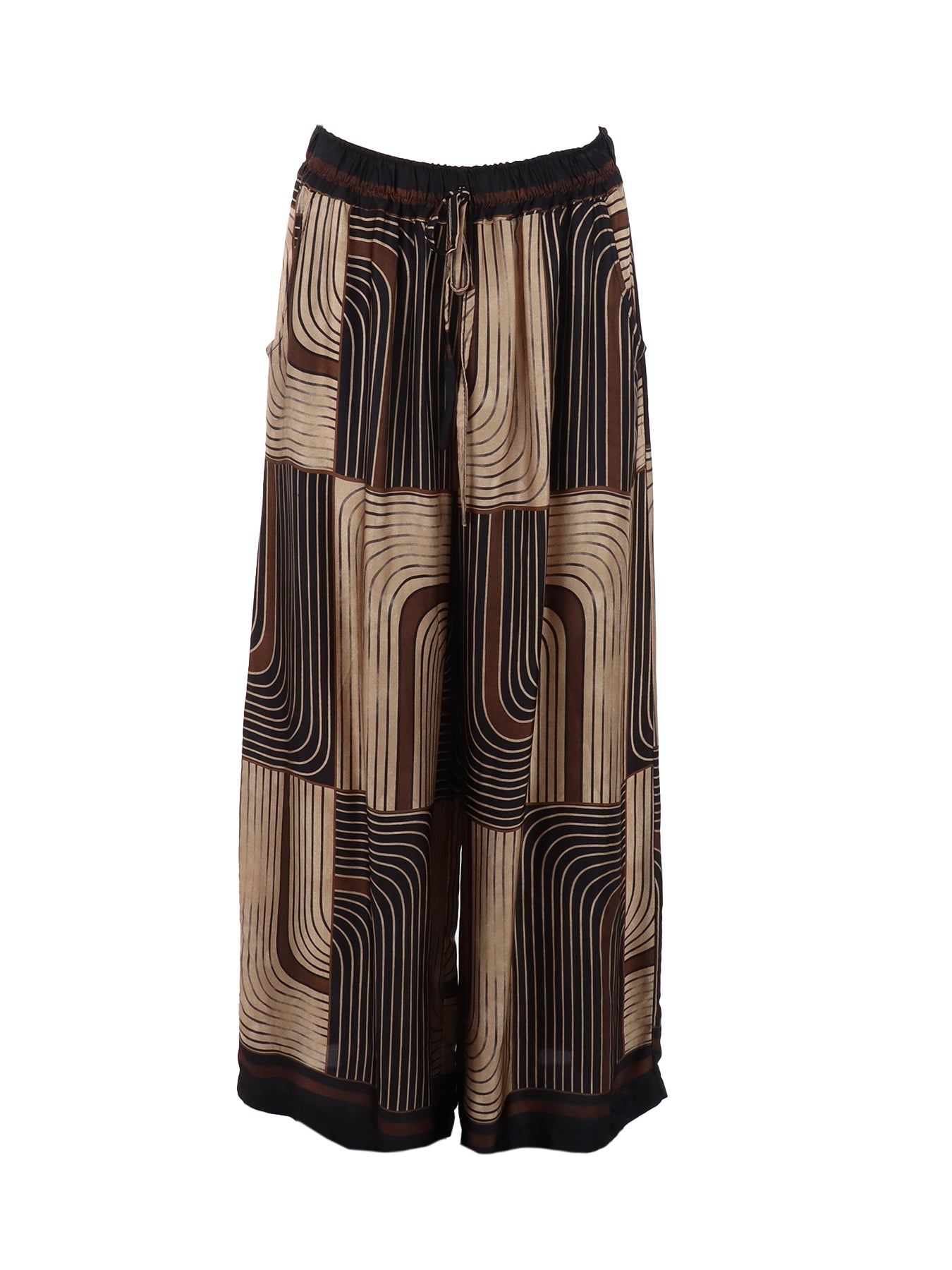 Pantalon large brun/noir en viscose et soie Noe