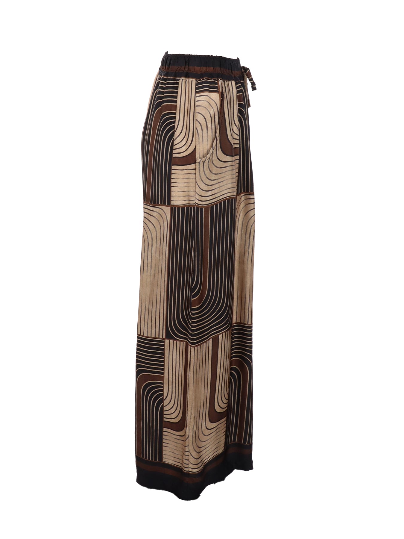 Pantalon large brun/noir en viscose et soie Noe