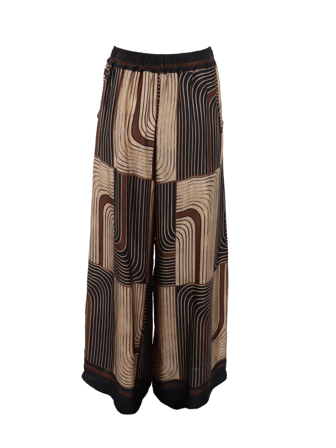 Pantalon large brun/noir en viscose et soie Noe
