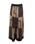 Pantalon large brun/noir en viscose et soie Noe