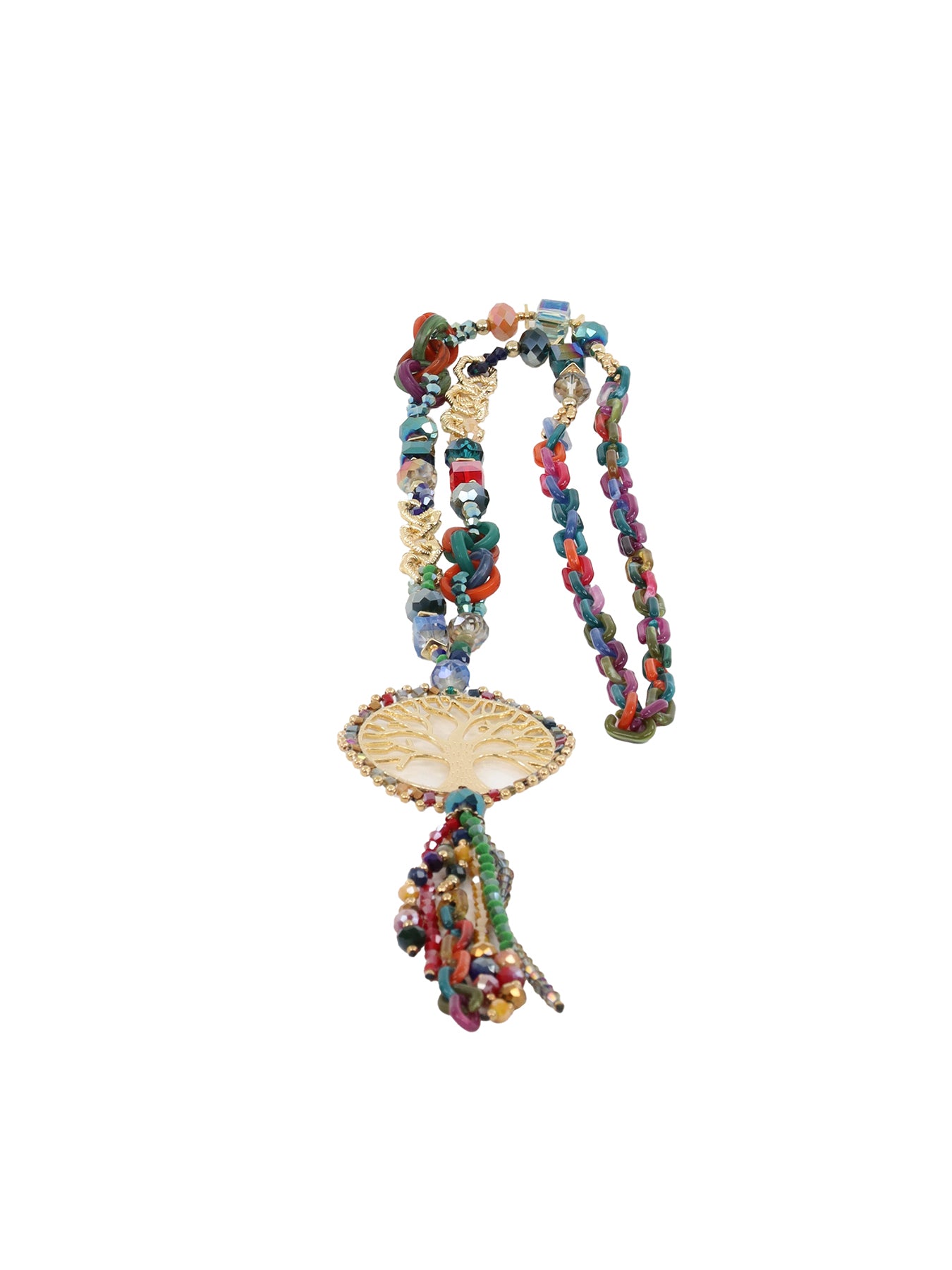 Collier extra long médaillon arbre de vie multicolore