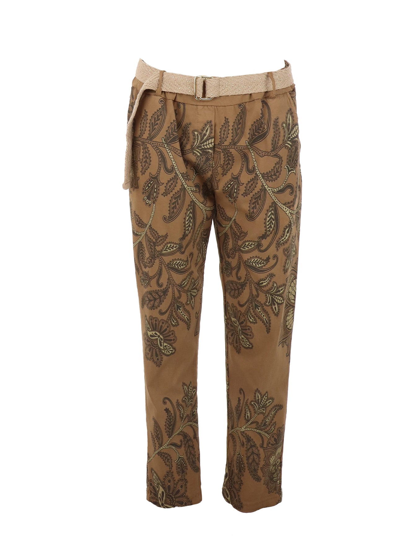 Pantalon camel imprimé floral Carla