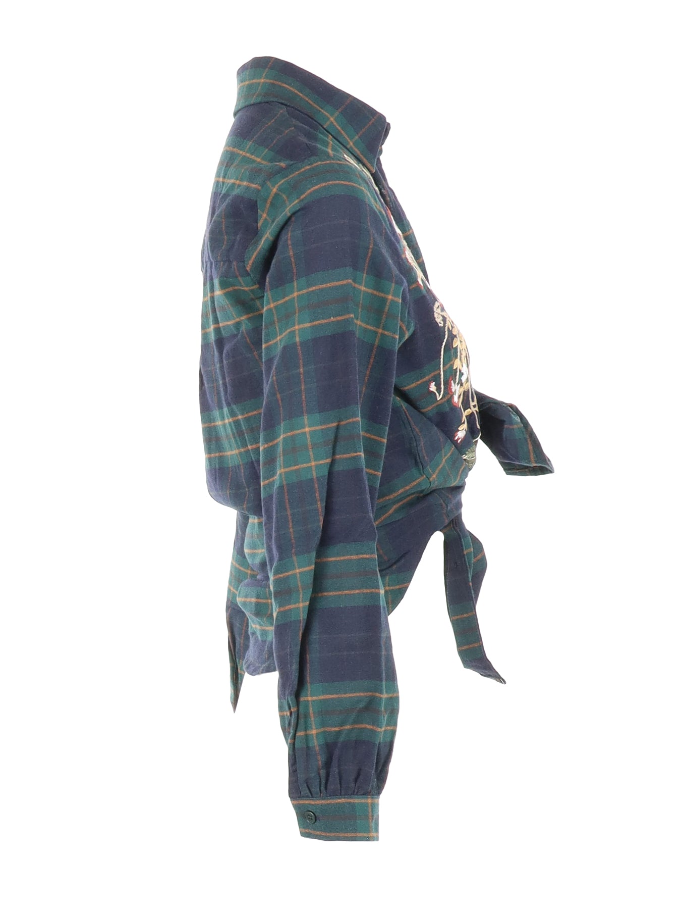 Chemise à carreaux bleu/vert broderie fleurs Carla