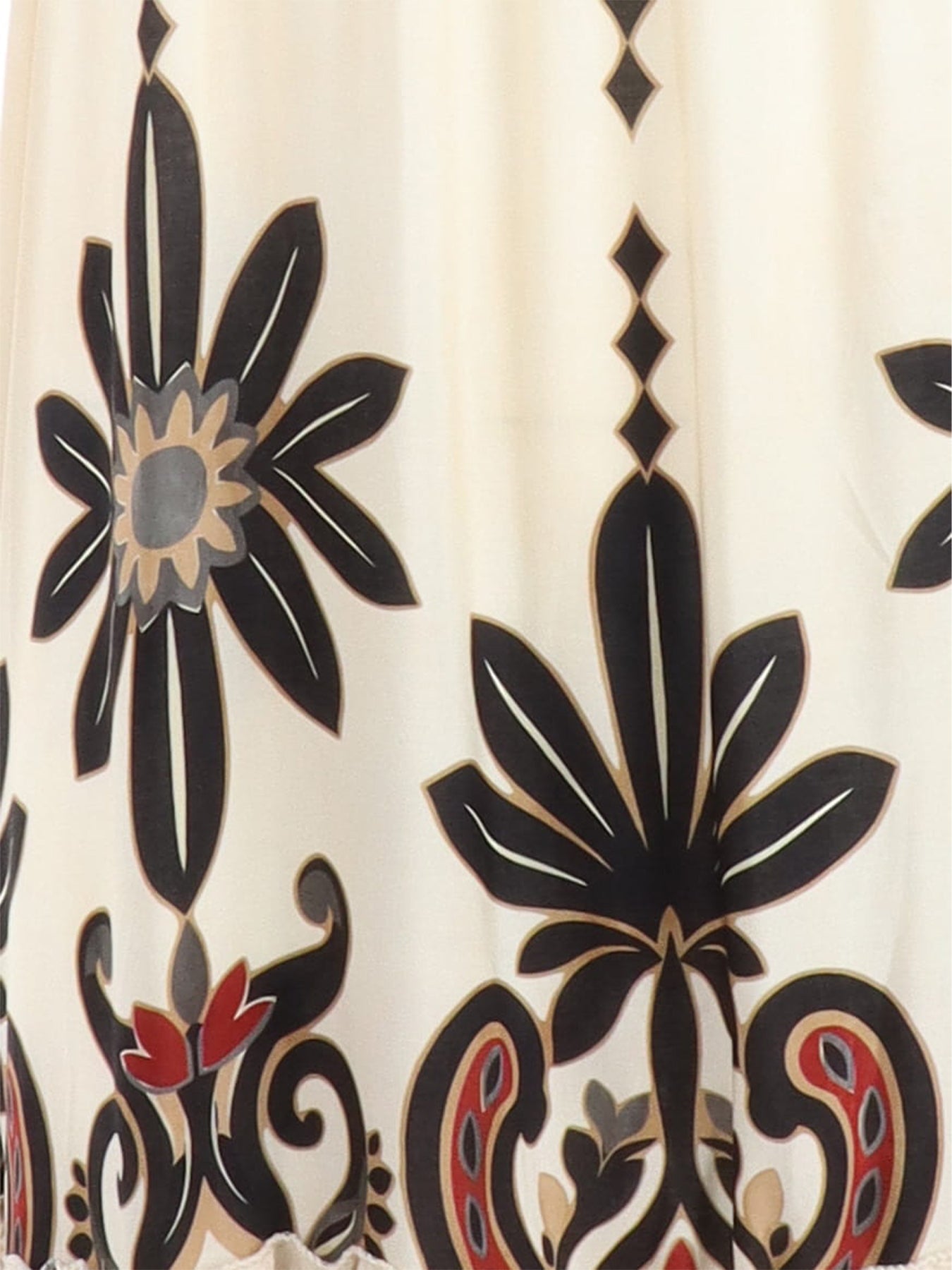 Robe mi-longue bretelles écru imprimé choco/bordeaux