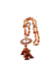 Collier extra long médaillon anneau et pompon brique