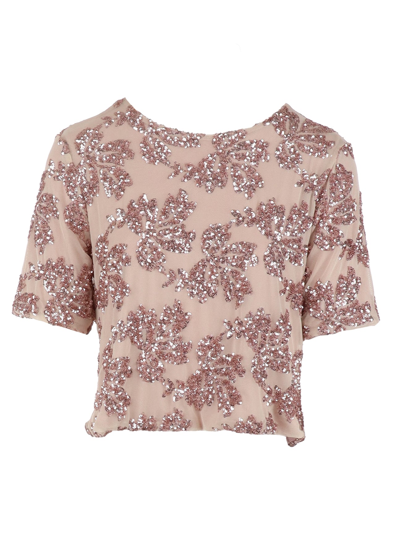 Top manches courtes tulle/sequins nude Antonello Serio