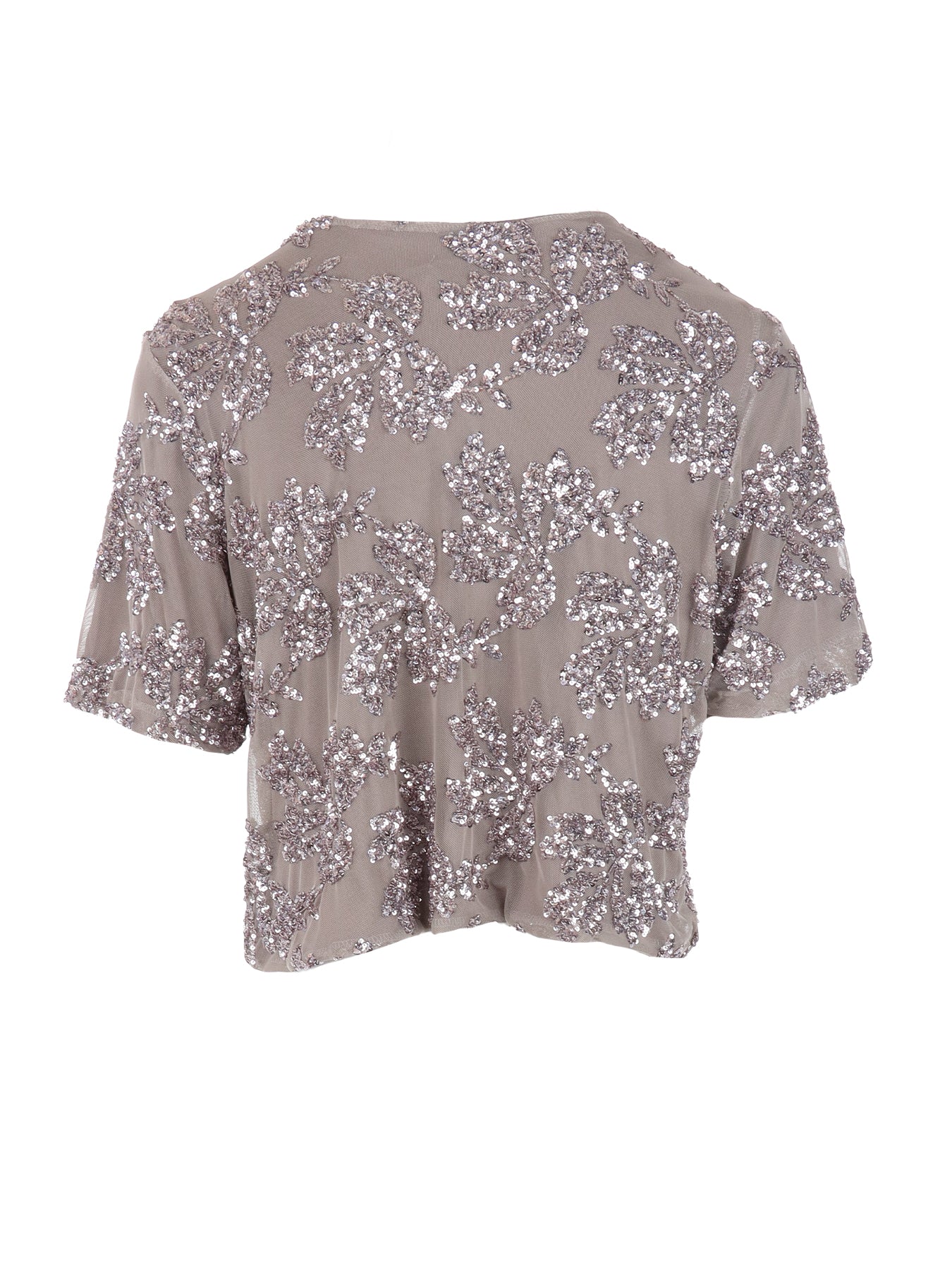 Top manches courtes tulle/sequins taupe Antonello Serio