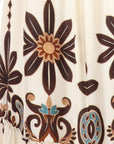 Robe mi-longue bretelles écru imprimé choco/turquois