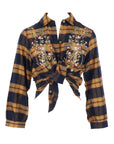 Chemise à carreaux moutarde broderie fleurs Carla