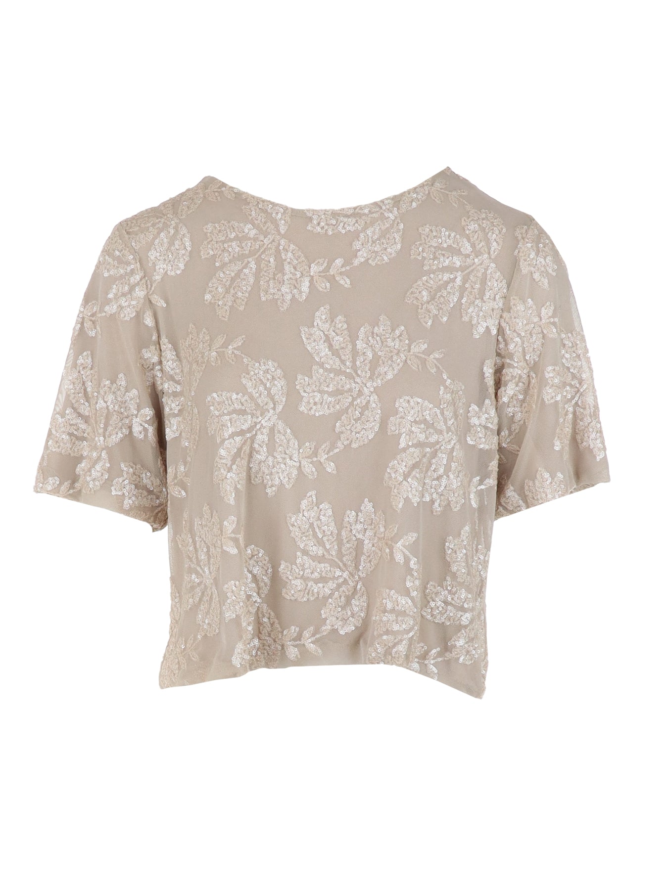 Top manches courtes tulle/sequins beige Antonello Serio