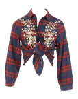 Chemise à carreaux bordeaux broderie fleurs Carla