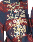 Chemise à carreaux bordeaux broderie fleurs Carla