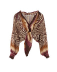 Blouse motif tigre camel bordeaux