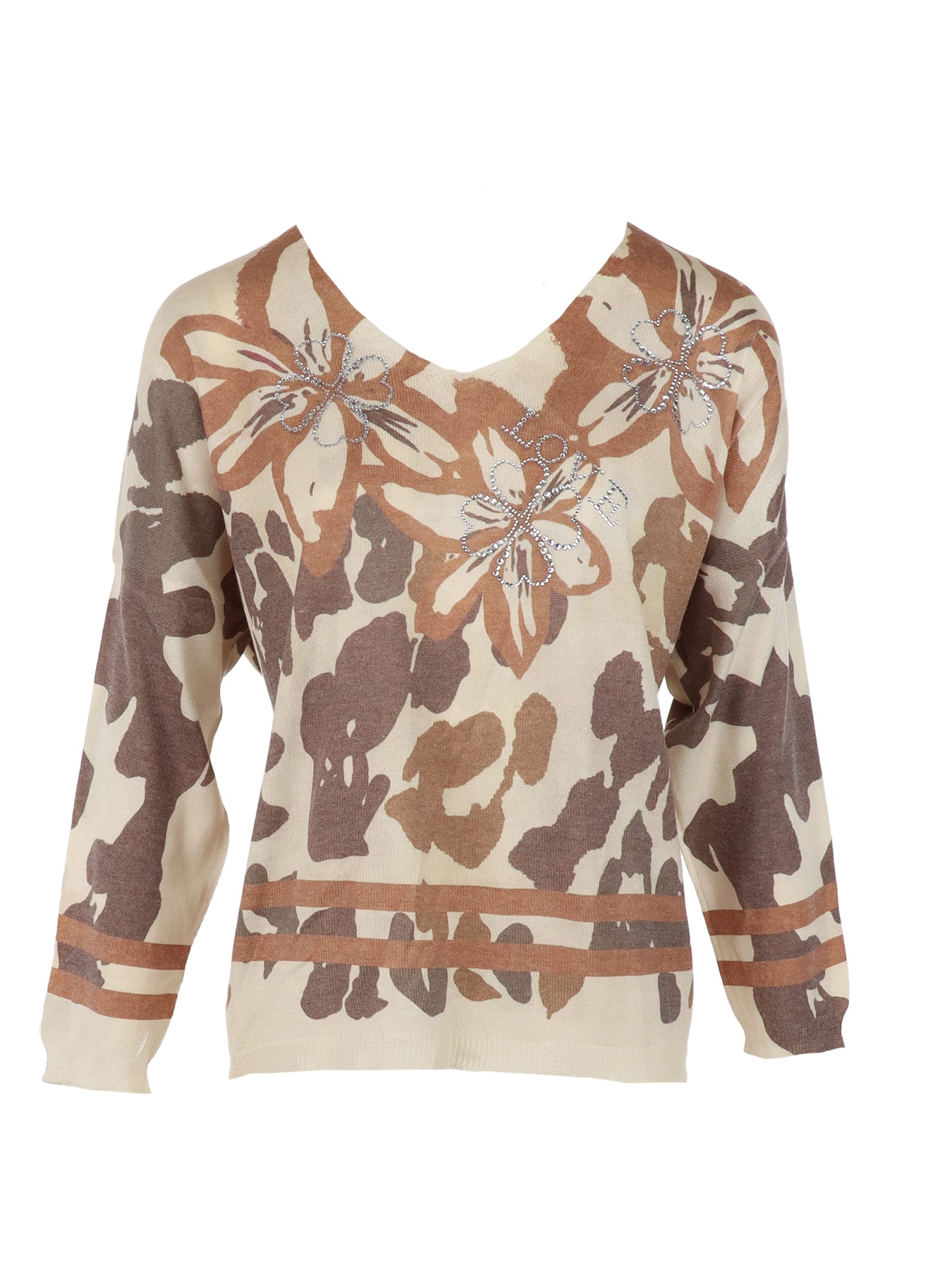 Pull écru imprimé floral camel Carla
