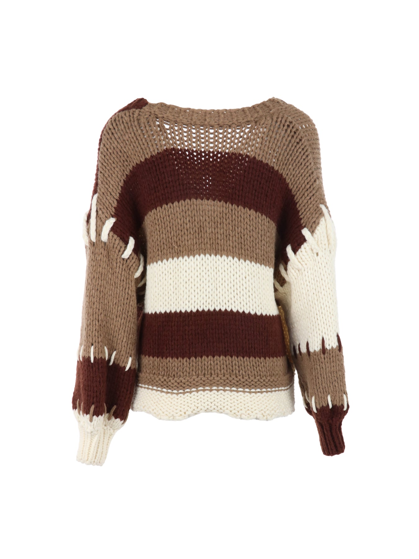 Cardigan tricolore écru camel choco