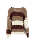 Cardigan tricolore écru camel choco