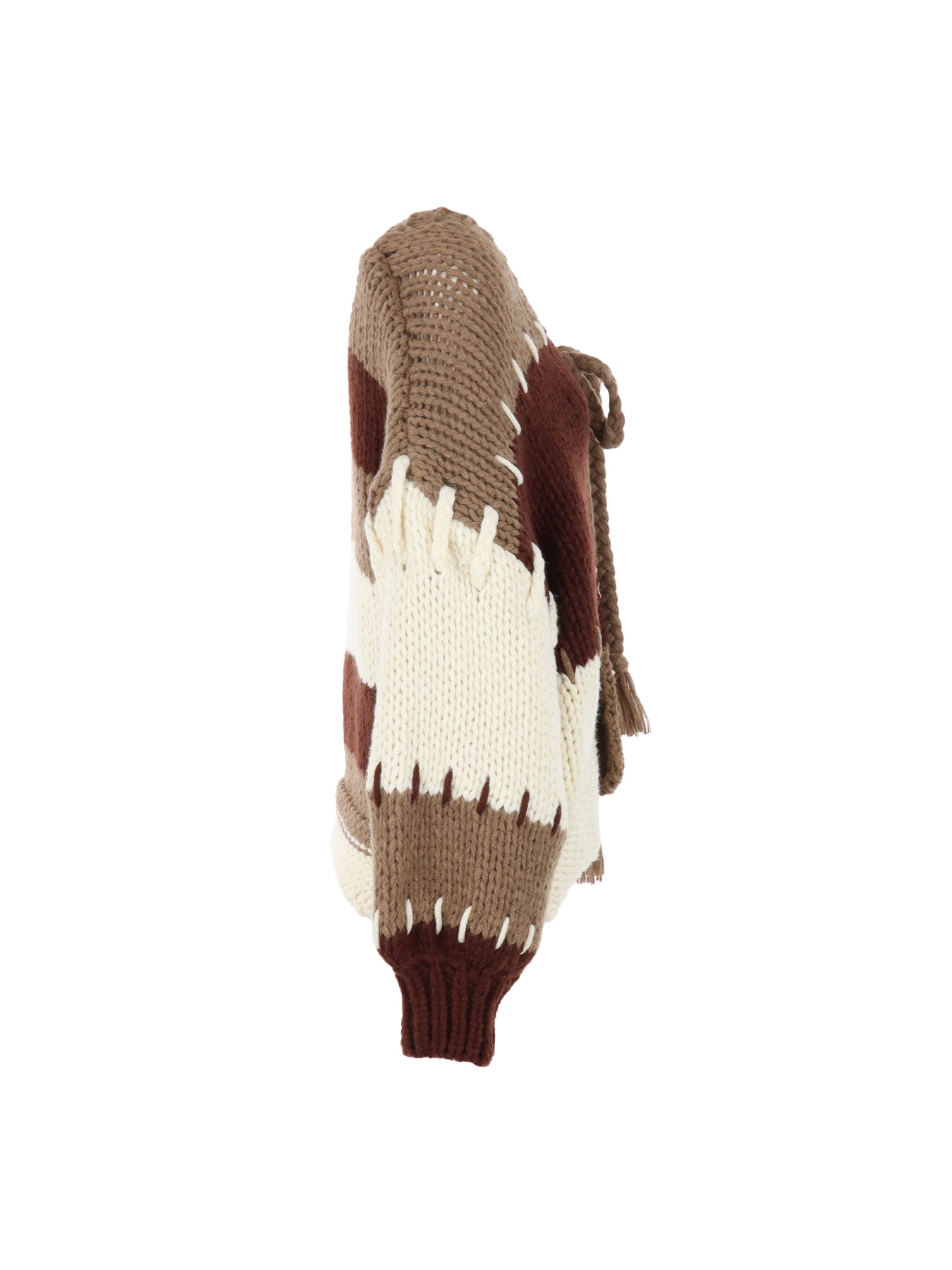 Cardigan tricolore écru camel choco