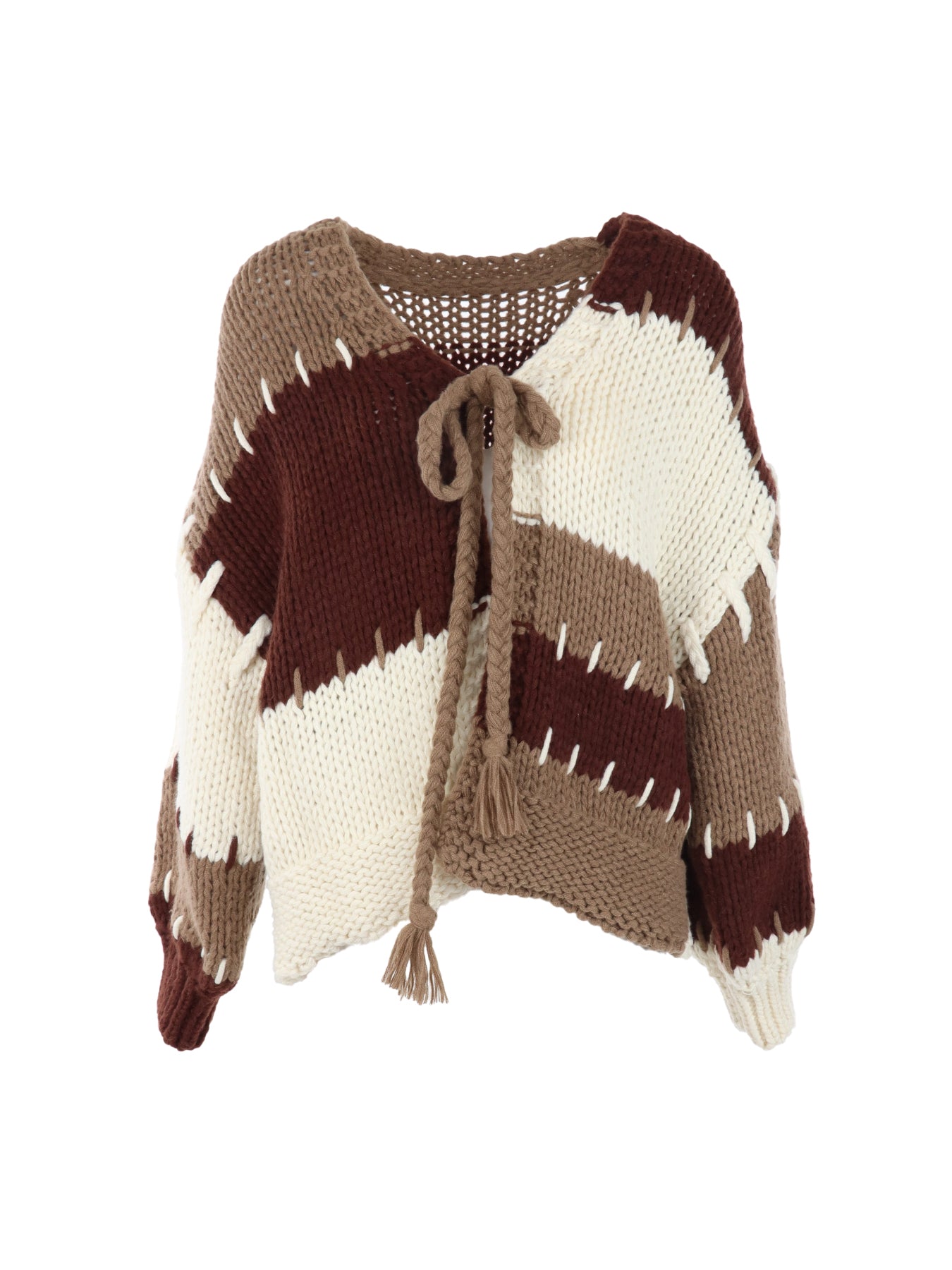 Cardigan tricolore écru camel choco