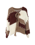 Cardigan tricolore écru camel choco
