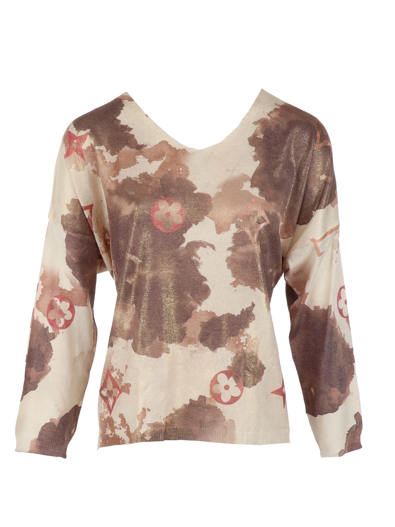 Pull écru imprimé flouté choco/ bordeaux Carla