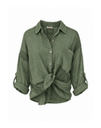 Chemise lin ajourée kaki