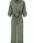 Chemise lin ajourée kaki