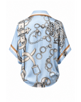 Blouse maillons bleu ciel camel