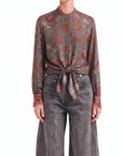 INTERDEE chemisier gris soie motif floral