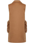 Cognac-colored vest with two fur pockets