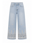 Jeans denim ajouré brodé