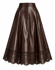 Jupe évasée découpe bas choco faux cuir /réassort semaine du 19 octobre