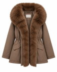 Parka col fourrure mi-longue camel