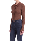 INTERDEE pull chaussette col chemise cacao