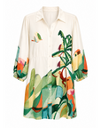 Robe chemise courte feuillages