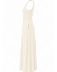 Robe longue fendue écru