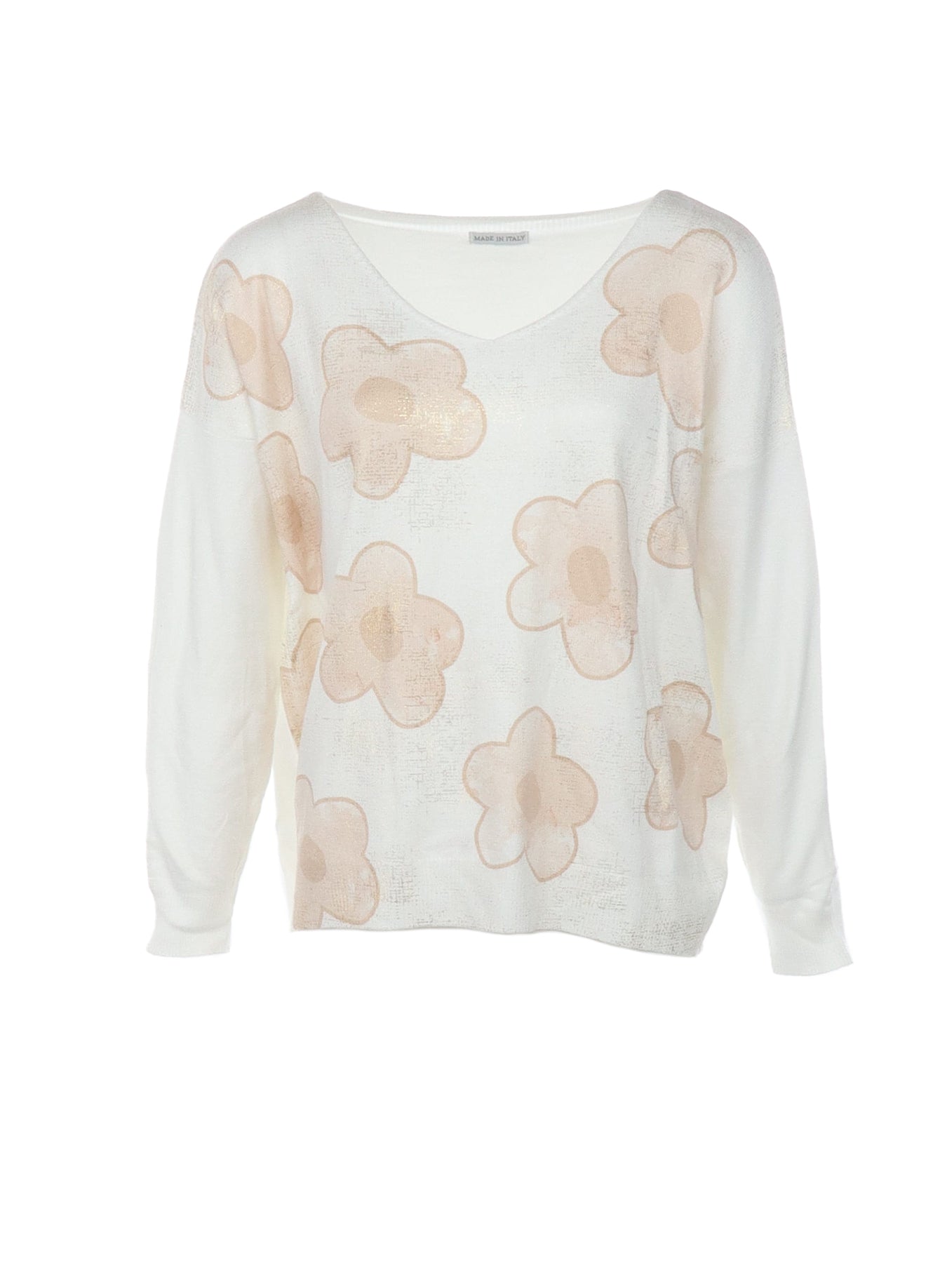 Beiger Pullover mit Blumenmuster