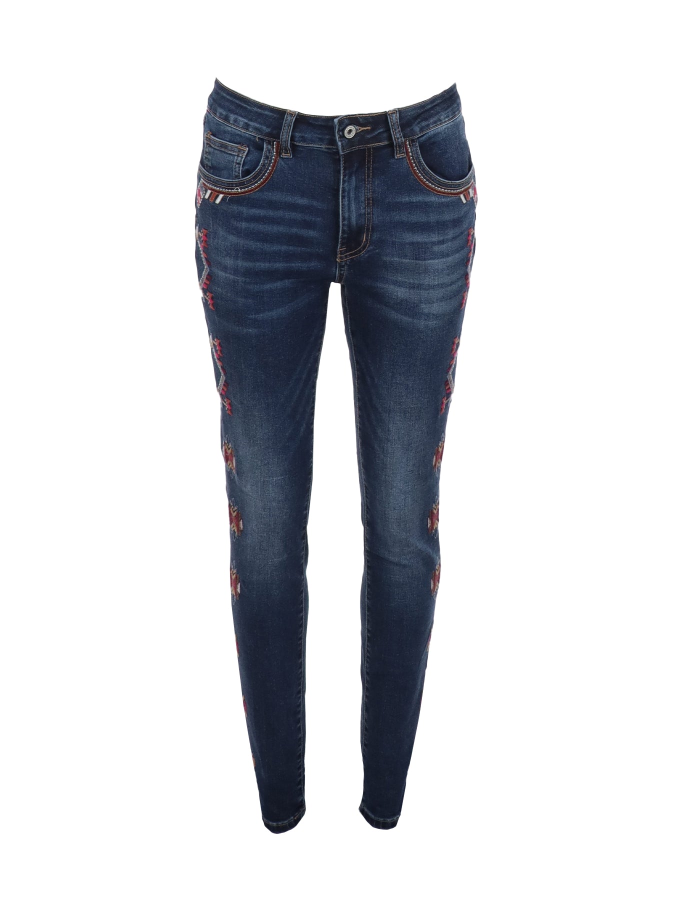 Jeans mit seitlicher Stickerei