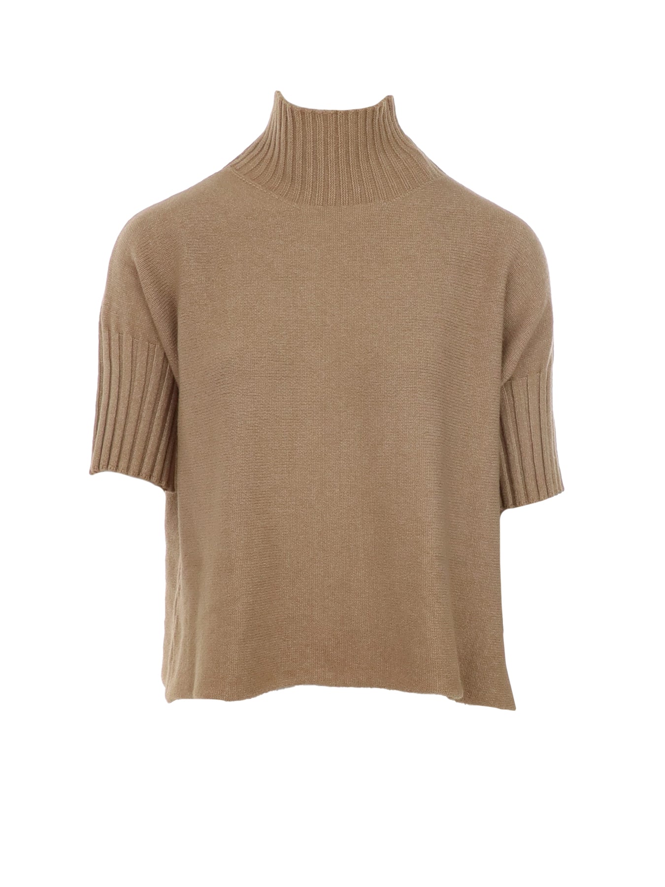 Kamelfarbener Pullover mit hohem Kragen von Antonello Serio