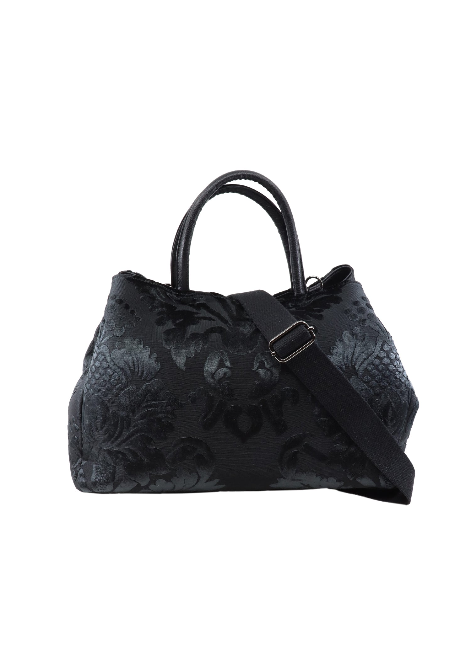 Sac à main noir imprimé velours
