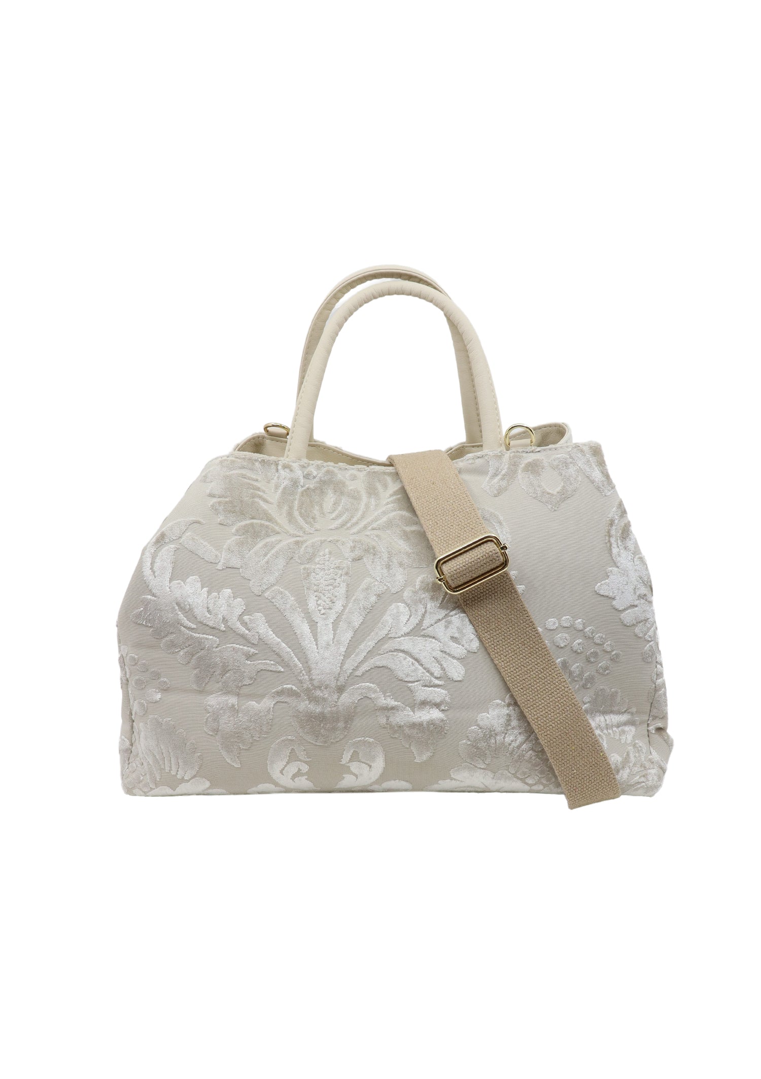Sac à main écru imprimé velours