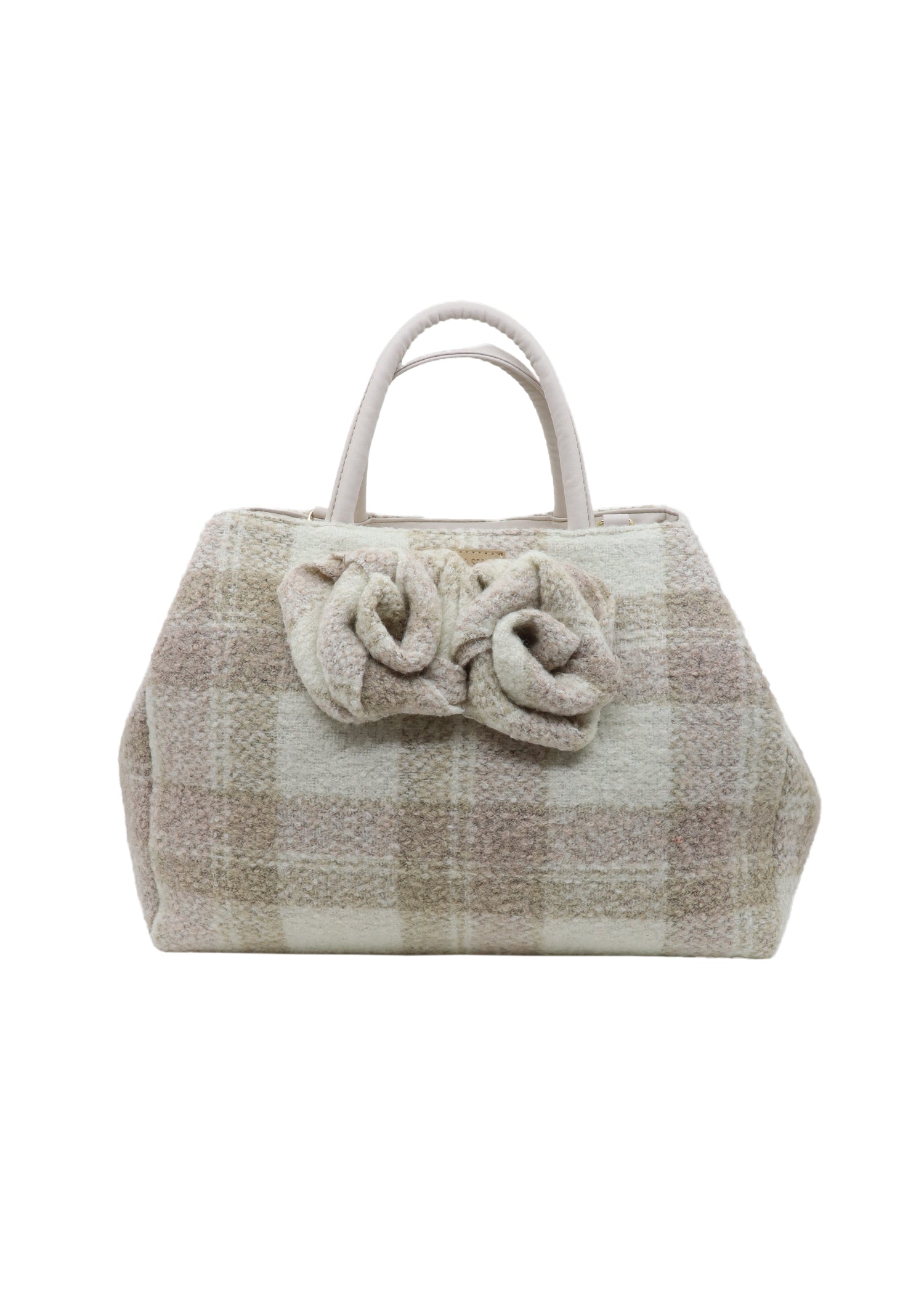 Ecru-beige karierte Handtasche