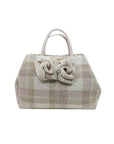 Ecru-beige karierte Handtasche